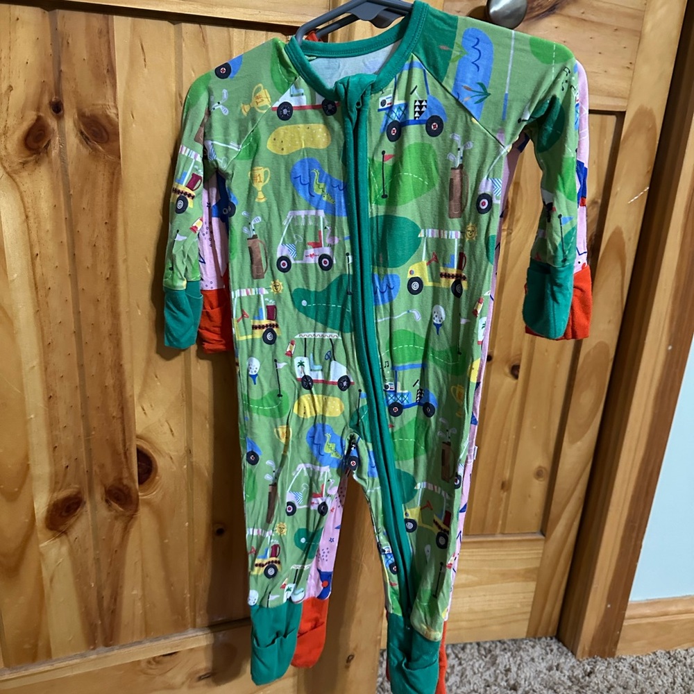 Little Sleepies Green Multi Tractor Print Footie